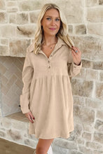 Load image into Gallery viewer, Dearlovers Oatmeal Corduroy Half Button Collared Long Sleeve Mini Dress
