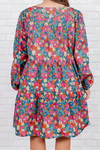 Load image into Gallery viewer, Sky Blue Plus Size Floral Print Shirred Ruffle Tiered Mini Dress
