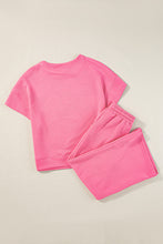 Load image into Gallery viewer, Strawberry Pink Textured Loose Fit T Shirt and Drawstring Pants Set
