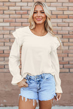 Load image into Gallery viewer, Beige Ruffled Flounce Sleeve Corduroy Blouse
