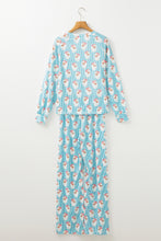 Load image into Gallery viewer, Sky Blue Santa Claus Striped Print Loose Fit Two Piece Lounge Set
