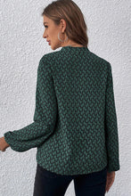 Load image into Gallery viewer, Green Geometric Print Notched Neck Puff Sleeve Blouse
