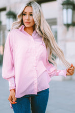 Load image into Gallery viewer, Pink Smocked Cuffed Striped Boyfriend Shirt with Pocket
