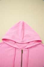 Load image into Gallery viewer, Sachet Pink Solid Color Ribbed Zip Up Drawstring Hooded Jacket
