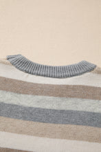Load image into Gallery viewer, Gray Stripe Color Block Ribbed Edge Round Neck Sweater
