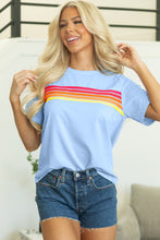 Load image into Gallery viewer, Beau Blue Striped Patch Front Casual Tee
