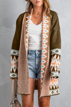 Load image into Gallery viewer, Brown Aztec Print Open Front Knitted Cardigan
