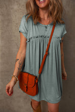 Load image into Gallery viewer, Mist Green Frilled Gathered Seam Round Neck T Shirt Dress
