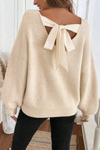 Load image into Gallery viewer, Jet Stream Ribbed Knit Ribbon Knot Backless Drop Shoulder Sweater
