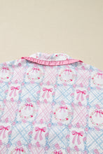 Load image into Gallery viewer, Pink Bow Wreath Pattern Christmas Holiday Tied Front Long Sleeve 2pcs Pajama Set
