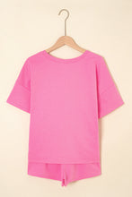 Load image into Gallery viewer, Bonbon V Neck Drop Shoulder Tee and Patchwork Drawstring Elastic Waistband Shorts Set
