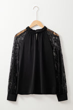 Load image into Gallery viewer, Black Keyhole Neckline Floral Lace Raglan Sleeve Blouse
