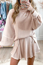 Load image into Gallery viewer, Jet Stream Corded Lantern Sleeve Top High Waist Ruffled Mini Skirt Set
