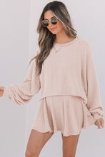 Load image into Gallery viewer, Jet Stream Corded Lantern Sleeve Top High Waist Ruffled Mini Skirt Set
