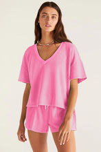 Load image into Gallery viewer, Bonbon V Neck Drop Shoulder Tee and Patchwork Drawstring Elastic Waistband Shorts Set
