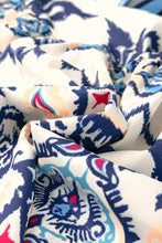 Load image into Gallery viewer, Blue Ethnic Print Striped Split Neck Long Sleeve Flowy Mini Dress
