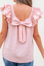 Load image into Gallery viewer, Gossamer Pink Textured Bow Knot Frilled Butterfly Sleeve Blouse
