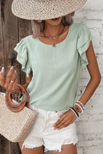 Load image into Gallery viewer, Clearly Aqua Solid Color Ruffled Short Sleeve Casual Blouse
