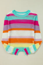 Load image into Gallery viewer, Rose Red Colorblock Patchwork Knit Crochet Eyelet Sweater
