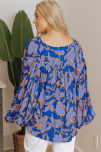 Load image into Gallery viewer, Blue Floral Print Batwing Sleeve Buttoned Loose Fit Shirt
