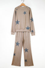 Load image into Gallery viewer, Khaki Retro Star Print Loose Long Sleeve Drawstring Wide Leg 2pcs Lounge Set
