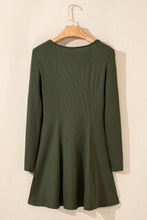 Load image into Gallery viewer, Guacamole Green Rib Knit Square Neck Buttoned Long Sleeve Mini Dress

