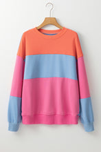 Load image into Gallery viewer, Bright Pink Colorblock Patchwork Drop Shoulder Sweatshirt
