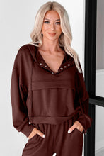 Load image into Gallery viewer, Chicory Coffee Button Drawstring Cropped Hoodie Jogger 2pcs Set
