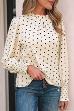 Load image into Gallery viewer, Apricot Polka Dot Print Frilled Collar Lantern Sleeve Blouse
