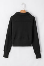 Load image into Gallery viewer, Black Fleece Lined Zip Up Stand Collar Thumbhole Sleeve Sweatshirt
