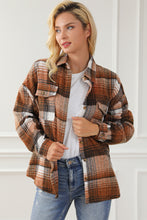 Load image into Gallery viewer, Brown Plaid Flap Pockets Shacket
