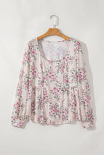 Load image into Gallery viewer, Pink Floral Print Pleated U Neck Loose Fit Blouse
