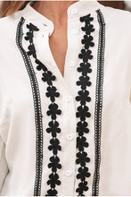 Load image into Gallery viewer, Beige Floral Embroidered Stand Neck Buttoned Shirt
