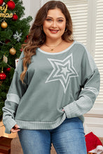 Load image into Gallery viewer, Mist Green Stars Patchwork Round Neck Plus Size T Shirt
