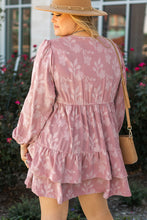 Load image into Gallery viewer, Peach Blossom Floral Surplice V Neck Tiered Ruffled Plus Size Dress
