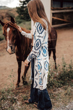 Load image into Gallery viewer, Sky Blue Western Aztec Printed Open Front Long Cardigan
