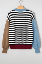 Load image into Gallery viewer, Color black Striped Panels Colorblock Sleeve Chic Sweater
