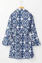 Load image into Gallery viewer, Blue Floral Print V Neck Wrapped Knot Long Sleeve Dress
