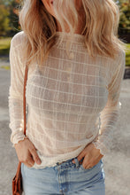 Load image into Gallery viewer, White Sheer Plaid Mesh Lettuce Trim Slim Fit Long Sleeve Top
