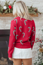 Load image into Gallery viewer, Racing Red Christmas Candy Cane Holiday Drop Shoulder Sweater
