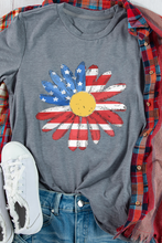 Load image into Gallery viewer, Gray Flag Pattern Sunflower Graphic Crew Neck Tee
