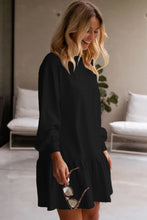 Load image into Gallery viewer, Black Solid Color Puff Sleeve Ruffle Hem Mini Dress
