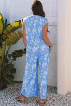 Load image into Gallery viewer, Myosotis Floral Print Half Button Wide Leg Relaxed Sleeveless Jumpsuit

