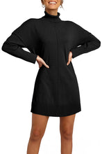 Load image into Gallery viewer, Black Solid Color Turtleneck Drop Shoulder Loose Sweater Dress
