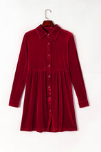 Load image into Gallery viewer, Fiery Red Long Sleeve Ruffle Velvet Button Up Dress
