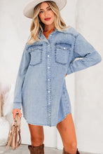 Load image into Gallery viewer, Beau Blue Chest Pocket Raw Hem Denim Loose Shirt Dress
