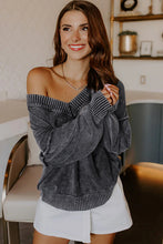 Load image into Gallery viewer, Black Mineral Wash V Neck Knit Exposed Seam Drop Shoulder Loose Sweater
