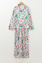 Load image into Gallery viewer, Pink Christmas Berries Plant Print Satin Long Sleeve Pajama Set
