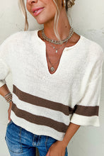 Load image into Gallery viewer, Brown Striped Accent Notched V Neck Cropped Sweater T Shirt
