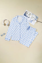 Load image into Gallery viewer, Sky Blue Bow Print Long Sleeve Shirt and Pants Soft Pajama Set
